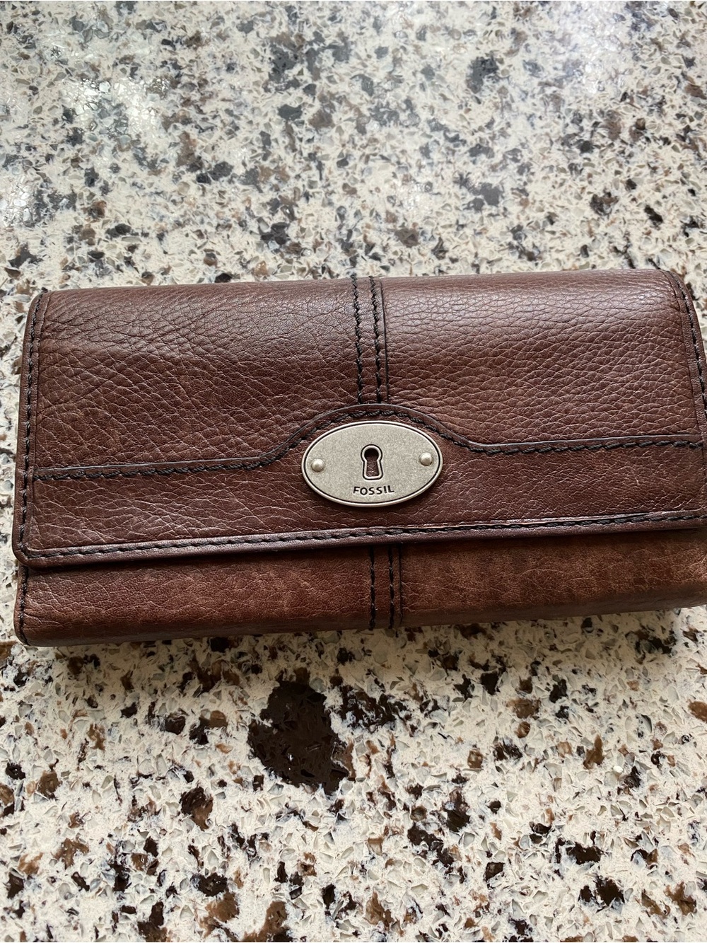FOSSIL Maddox Flap Clutch Wallet Brown Pebbled Leather